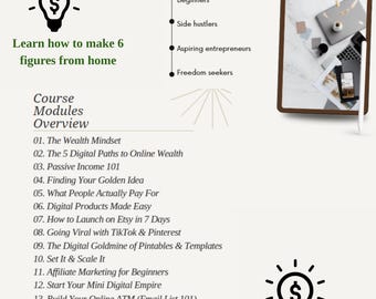 Digital Wealth Course, Module Course, How To Work From Home, Financially Free Guide, 140+ Pages