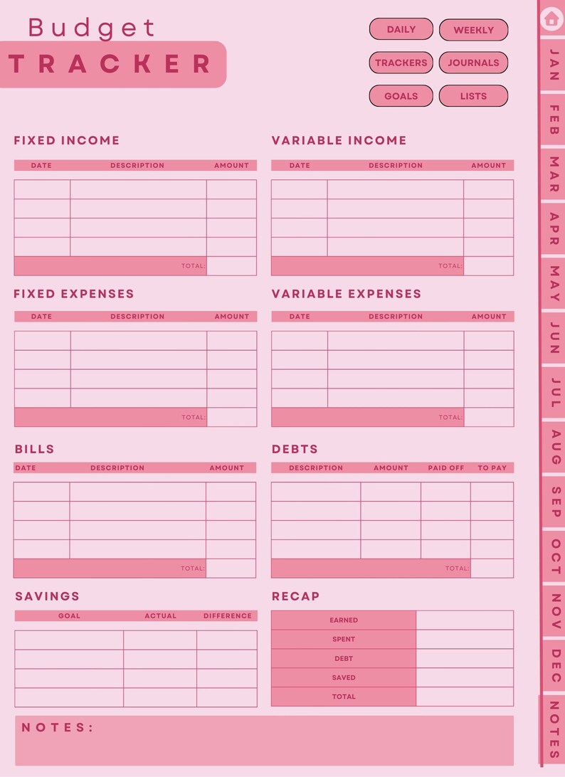 Pink 2024 Digital Download Planner | Instant Download Yearly Planner ...