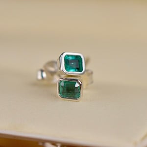 Dainty Natural Emerald Earrings | Elegant Earrings for Women | Lightweight Earrings | Simple Earrings Gift for Her | Genuine Emerald Studs