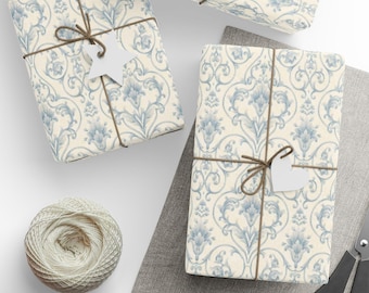 Elegant Christmas Wrapping Paper Blue and Cream Gift Wrap Luxury Holiday Wrapping Vintage Style Wedding Gift Vintage premium wrapping paper