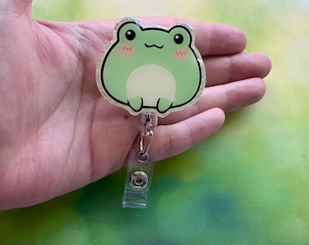 Süsser Frosch Anhänger. Kinderschwester Ausweishalter. Tier Abzeichen Reel. Glückliches Smiley-Gesicht. Kawaii Frosch