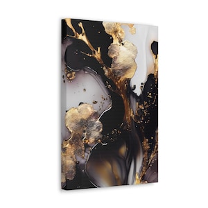 Black Gold Fluid Art Print, Luxury Abstract Canvas Wall Art, Home Decor Painting, Interior Design Wall Art, Modern Canvas Art Print