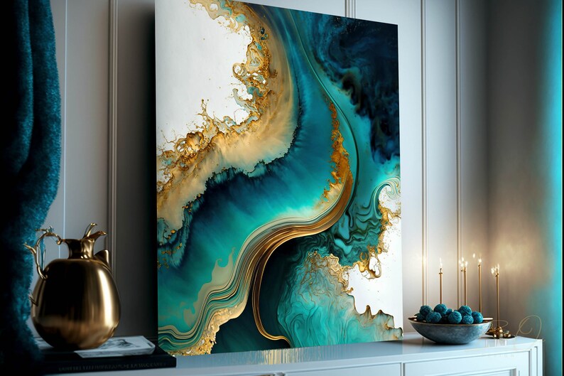 Fluid Art Painting, Geode Resin Wall Art, Gold Marble Wall Art