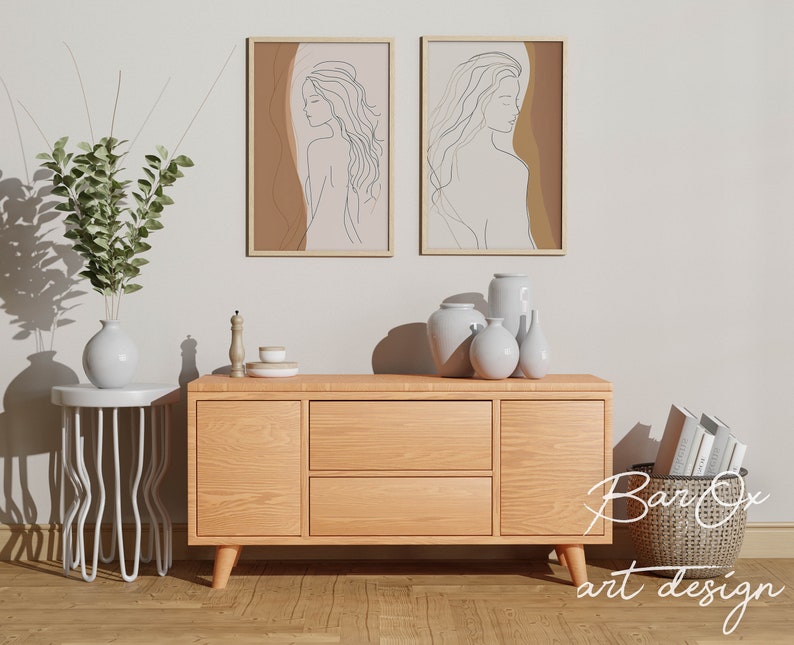 Woman Line Art Print Set, Two Piece Wall Art, Boho Female Drawing Poster, Body Single Line Art, Boho Line Art Decal, Modern Gallery Wall Set image 10