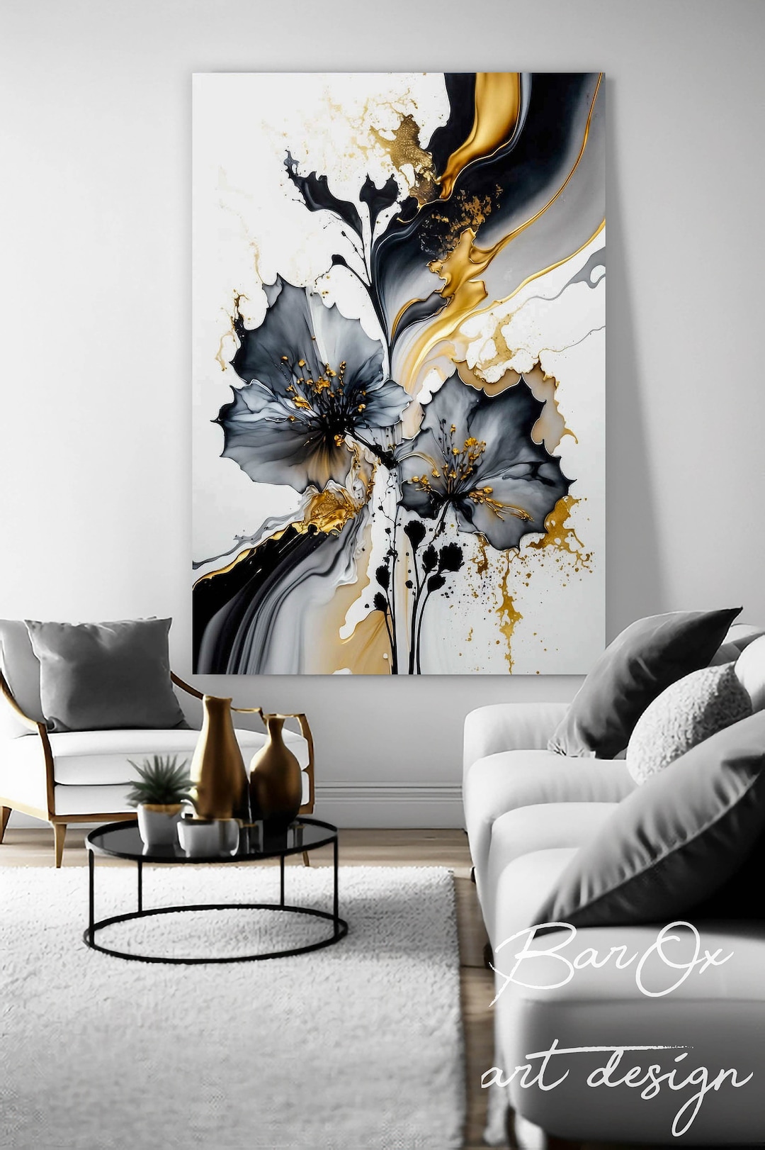 PRINTABLE Gold and Black Alcohol Ink Wall ART, Luxury Digital ...
