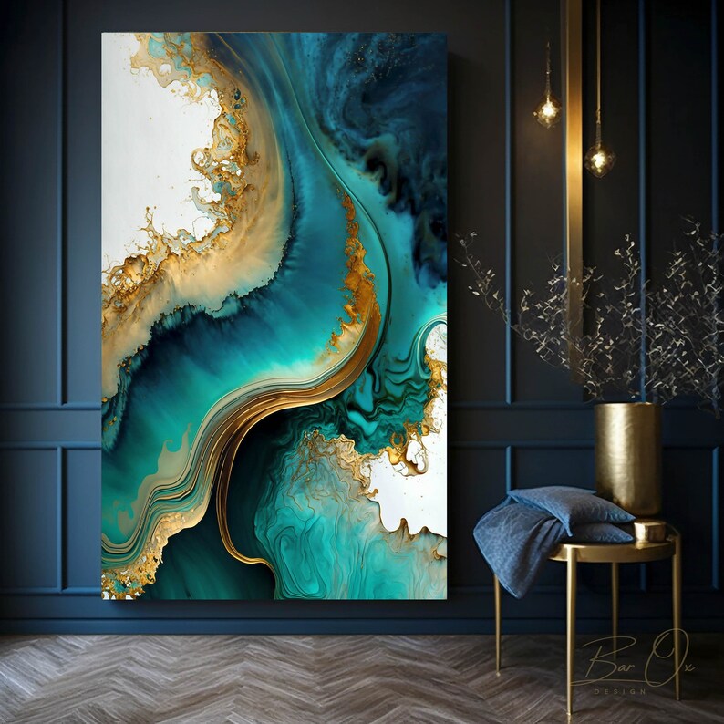 Fluid Art Painting, Geode Resin Wall Art, Gold Marble Wall Art