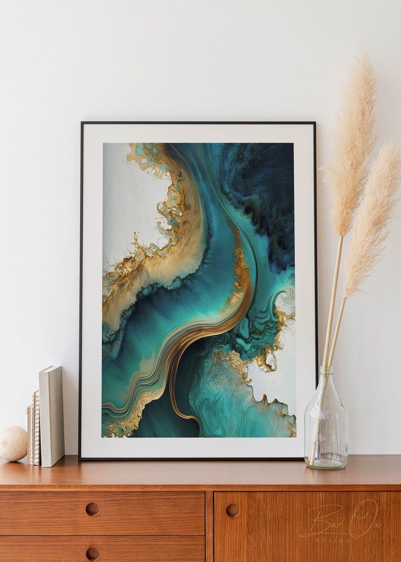Fluid Art Painting, Geode Resin Wall Art, Gold Marble Wall Art