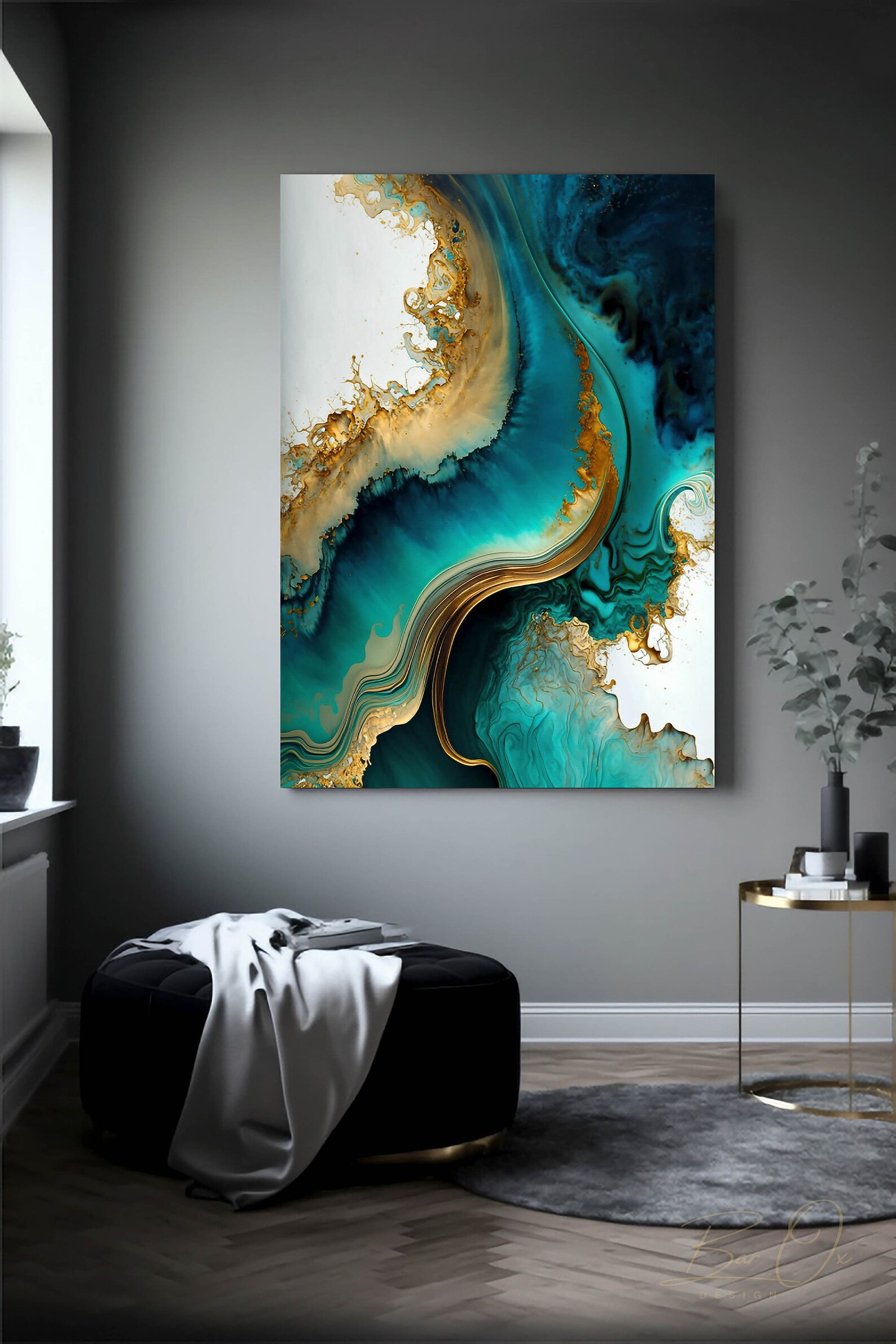 Fluid Art Painting, Geode Resin Wall Art, Gold Marble Wall Art