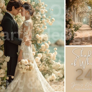 White Flower Wedding Digital Backdrop: Spring Blossom Photo Overlay (Digital Download)