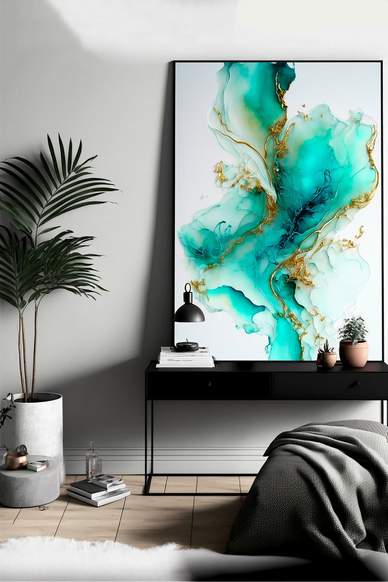 Luxury Wall Art Printable Green Gold Marble Wall Art Alcohol Etsy