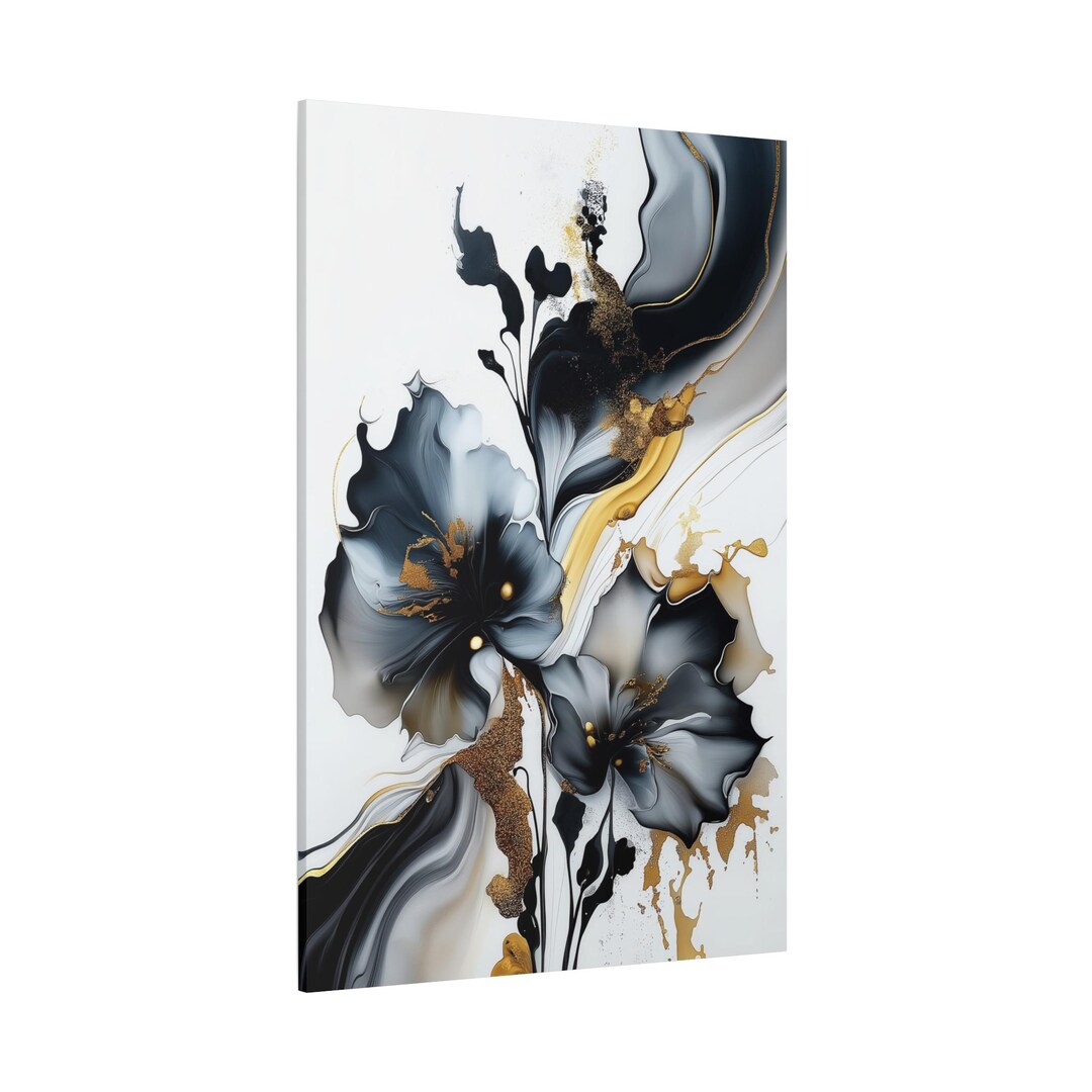 Black and Gold Floral Canvas Art Print: Elegant Home Decor - Etsy