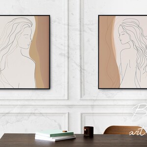 Woman Line Art Print Set, Two Piece Wall Art, Boho Female Drawing Poster, Body Single Line Art, Boho Line Art Decal, Modern Gallery Wall Set image 9