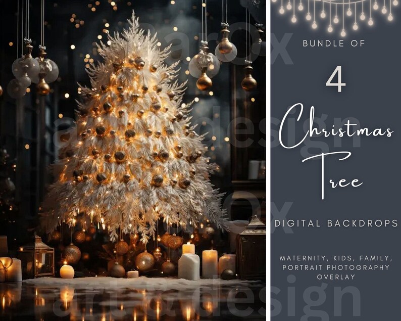 Christmas Tree Digital Backdrop, Family Portrait Winter Pictures, Holiday Composite