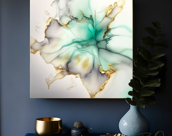 Square Printable Wall Art, Turquoise Abstract Wall Art, Alcohol Ink Art for Sale, Bestseller Oversized Wall Art Printable, Liquid Wall Art