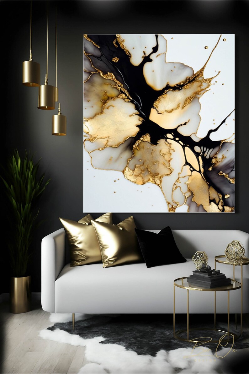 Luxury Wall Art Printable Black Rose Gold Marble Wall Art Alcohol Ink