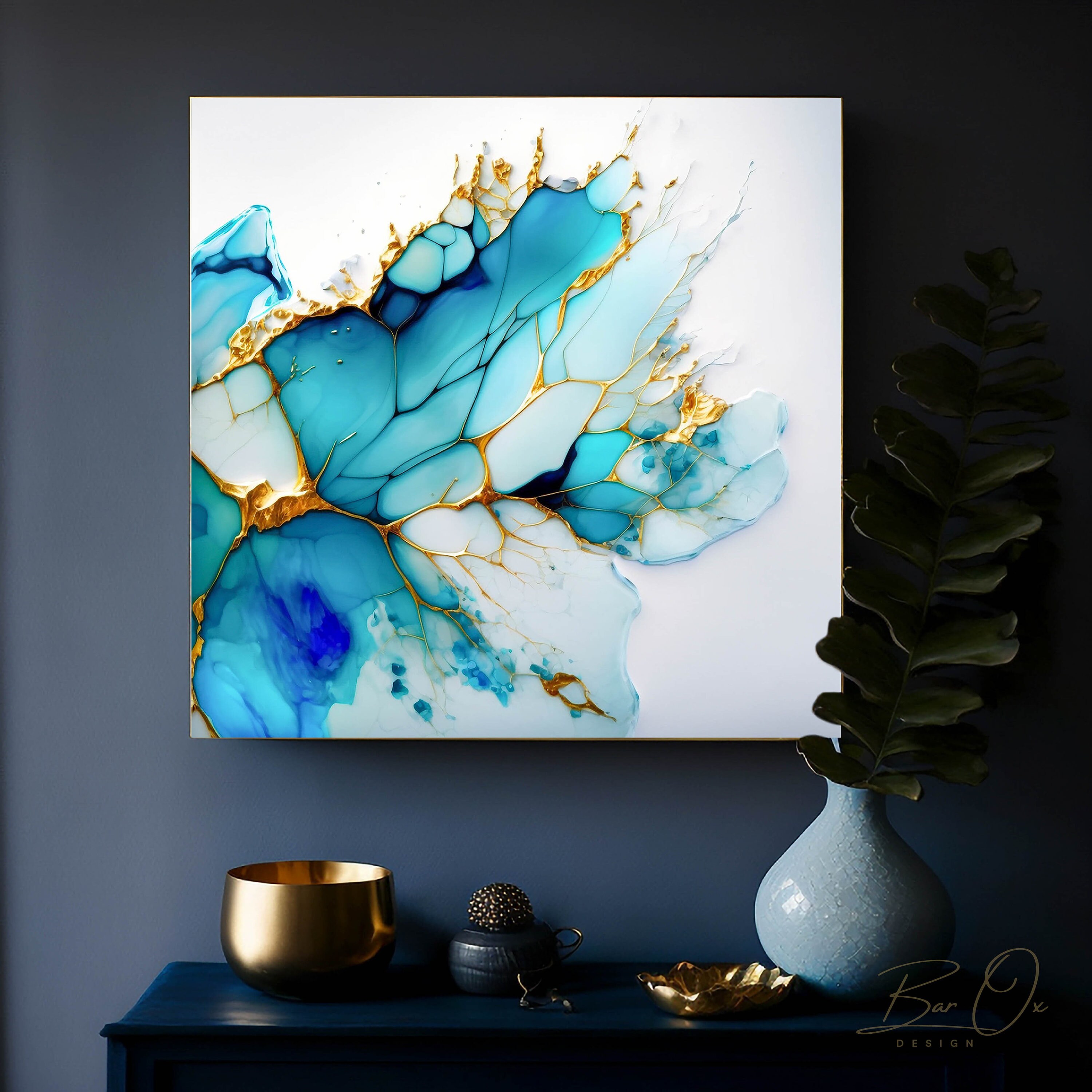 Square Printable Wall Art, Teal Wall Art Abstract, Alcohol Ink Art for