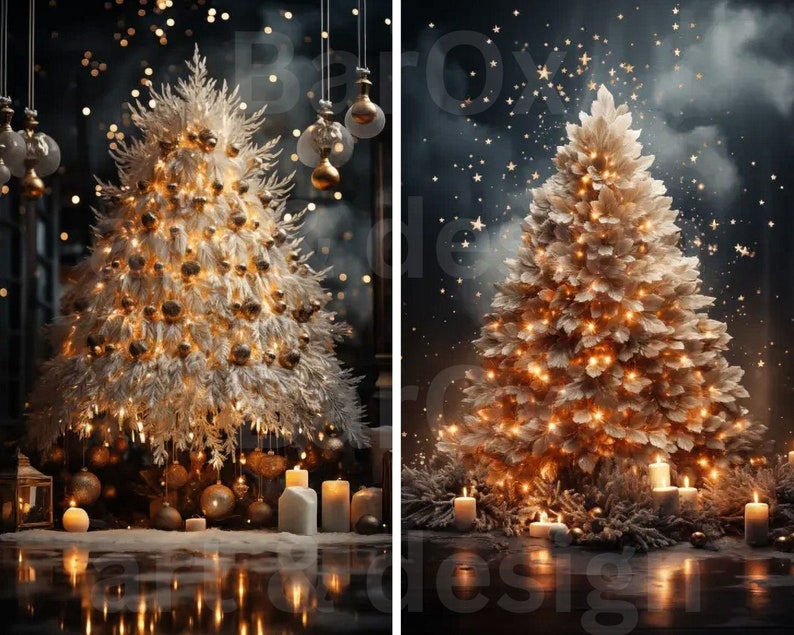 Christmas Tree Digital Backdrop, Family Portrait Winter Pictures, Holiday Composite