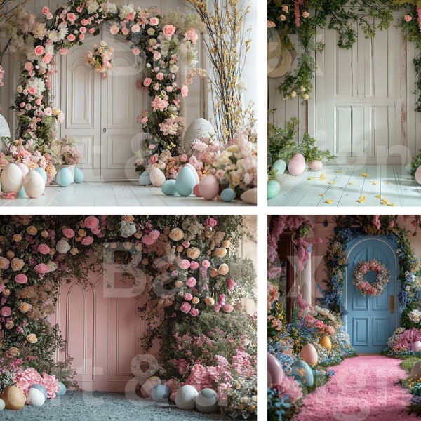 Easter Floral Door Digital Backdrop, Spring Digital Background, Home Front Photo Props, Easter Composite, Digital Background, Flower Arch
