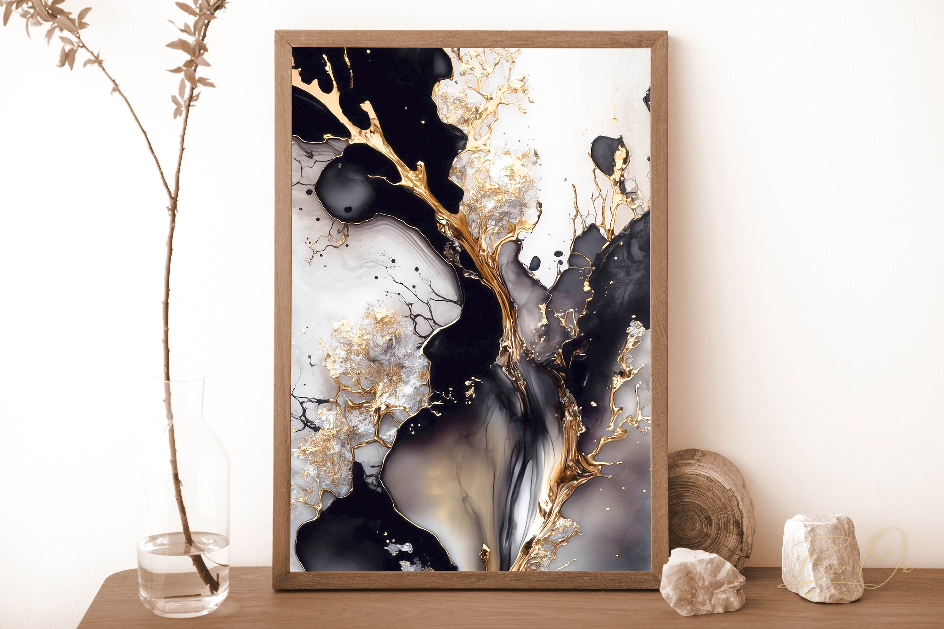 Luxury Black Gold Fluid Art, Alcohol Ink Art Painting for Sale, Best