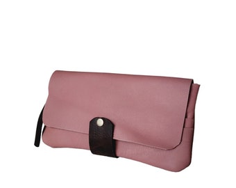 Cartera de piel rosa, monedero de piel, cartera de mujer, regalo para ella, cartera de señora, tarjetero, hecho a mano. ORNELLA