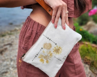 Beige purse camvas, wristlet clutch bag, Zip bag, Travel pouch, Unique pattern, Gift idea, Camvas Zipper Pouch. RHO 2