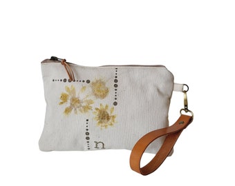 Beige portemonnee camvas, schoudertasje clutch bag, Zip bag, Reisetui, Uniek patroon, Cadeau idee, Camvas Ritszakje. RHO 2