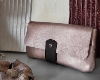 Metallic leather wallet, leather purse, women's wallet, gift for her, ladies wallet, card holder, handmade. ORNELLA metallic pink