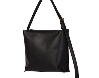 Sac à bandoulière en cuir noir et mini portefeuille en cuir, sac à main en cuir, sac fait main, sac en cuir, cadeau pour femme. ISABEL