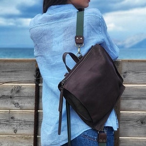 Brown Gray Women's leather backpack, shoulder bag, rucksack, soft leather, travel backpack, stylish rucksack, leather accessory. ALISSA image 1