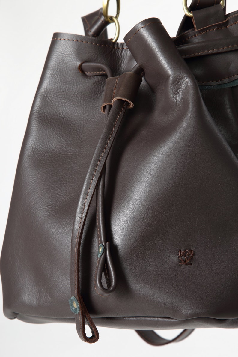 Dark brown leather bucket bag, handbag, cross body bag, leather shoulder bag, leather pouch, handmade bucket bag, soft leather. ELETTRA image 6