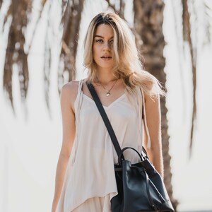 Dark brown leather bucket bag, handbag, cross body bag, leather shoulder bag, leather pouch, handmade bucket bag, soft leather. ELETTRA image 5