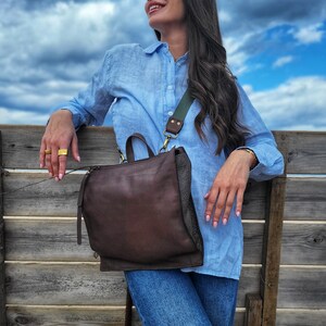 Brown Gray Women's leather backpack, shoulder bag, rucksack, soft leather, travel backpack, stylish rucksack, leather accessory. ALISSA image 3