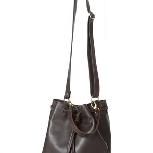 Dark brown leather bucket bag, handbag, cross body bag, leather shoulder bag, leather pouch, handmade bucket bag, soft leather. ELETTRA image 4