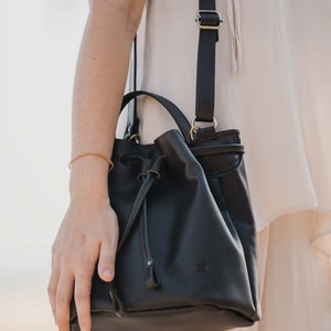 Dark brown leather bucket bag, handbag, cross body bag, leather shoulder bag, leather pouch, handmade bucket bag, soft leather. ELETTRA image 8