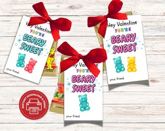 Gummy Bear Valentine Cards – Printable Kids Classroom Valentines (Digital Download)