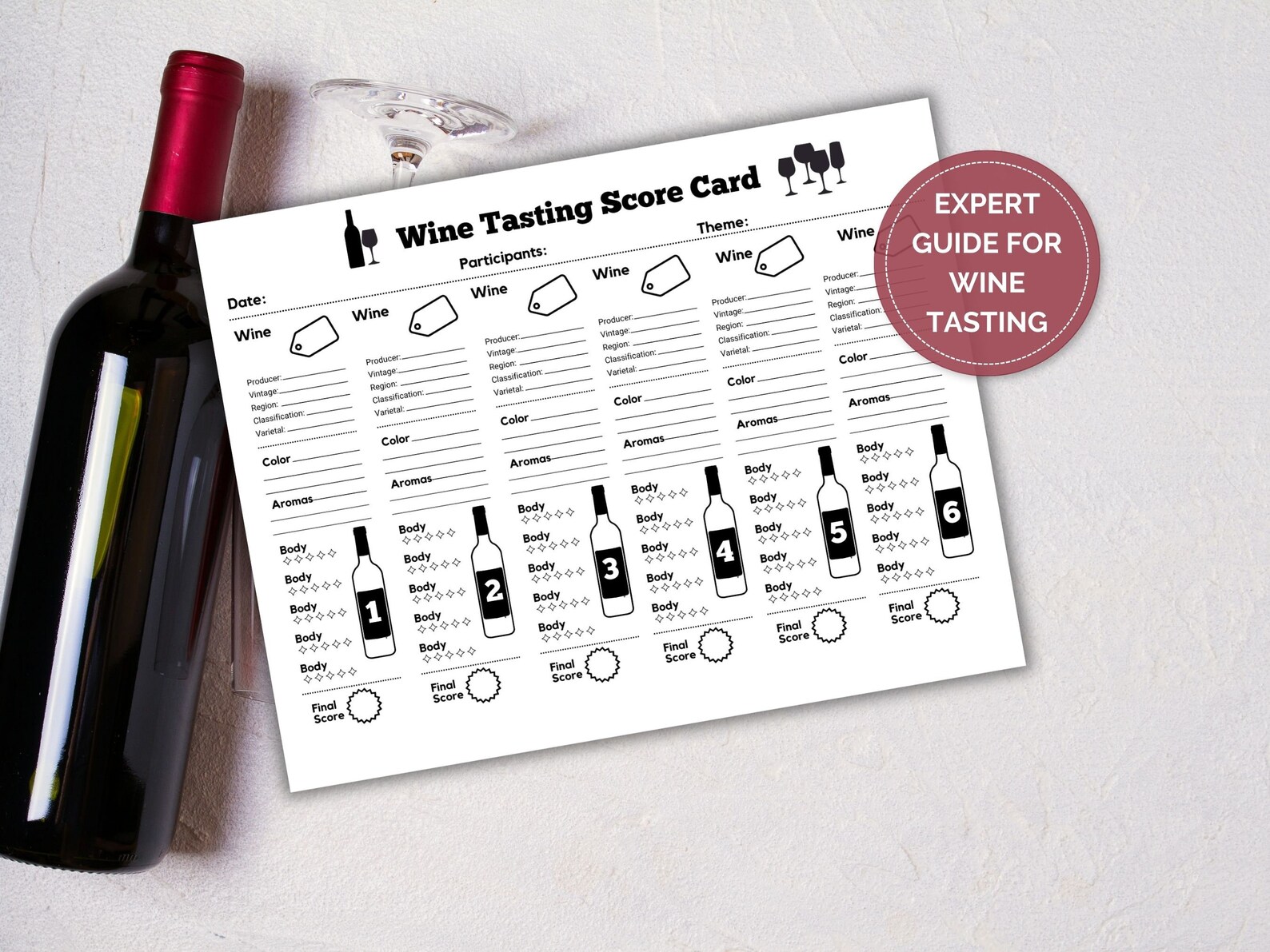 Printable Wine Tasting Kit, Wine Tasting Score Sheet, Wine Tasting ...