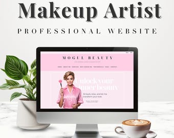 Plantilla de sitio web para maquilladora rosa: Diseño editable en Canva (descarga digital)