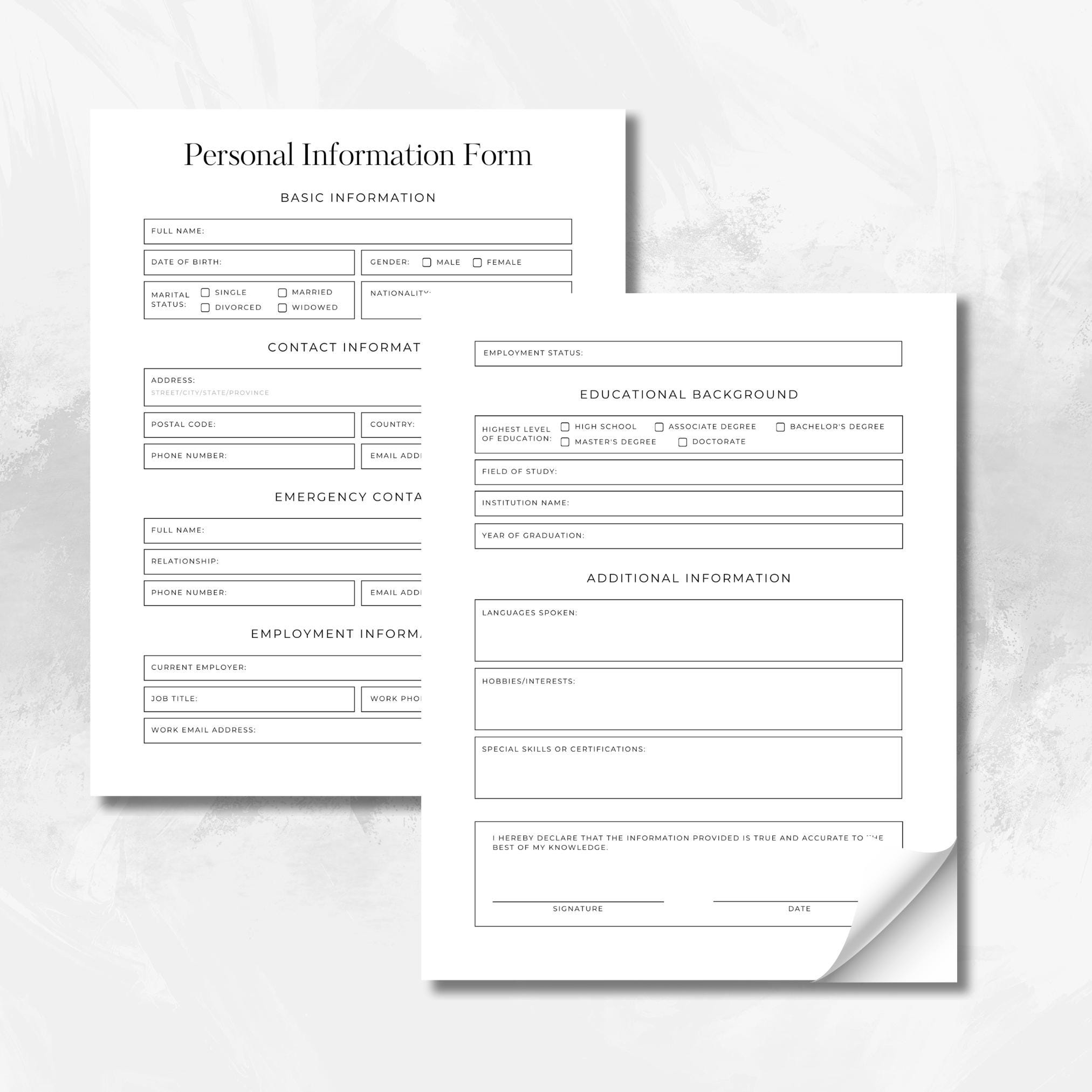 Personal Information Business Form Template | Editable Business ...