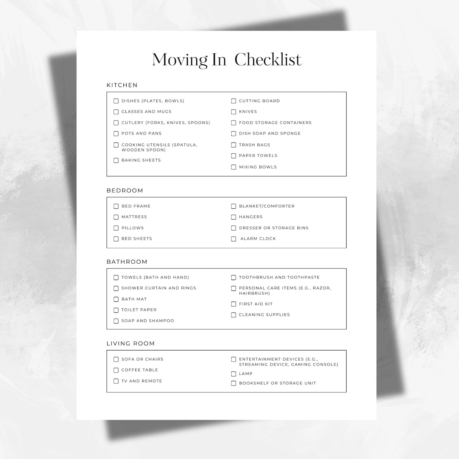 Moving In Checklist Items Moving in Checklist Form Template | Editable Business Agreement PDF ...