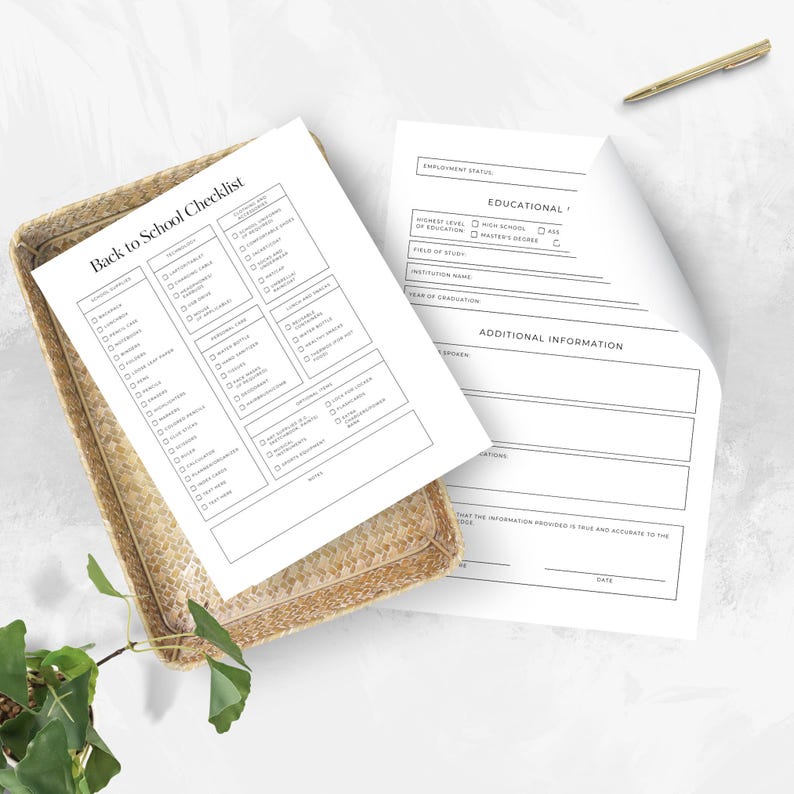 Back to School Checklist Form Template | Editable Business Agreement ...
