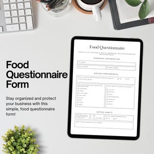 Lebensmittel Fragebogen Form Vorlage | Bearbeitbares PDF | Sofortiger Canva Download
