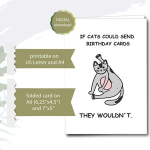Printable Birthday Card Cat Digital Download Funny Cute Happy Birthday digital greeting card Birthday Card Cat instant download