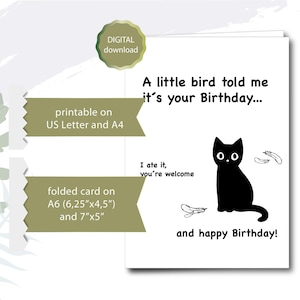 Printable Birthday Card Cat Digital Download Funny Cute Happy Birthday digital greeting card Birthday Card Cat instant download