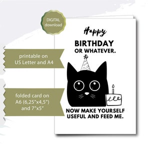 Printable Birthday Card Cat Digital Download Funny Cute Happy Birthday digital greeting card Birthday Card Cat