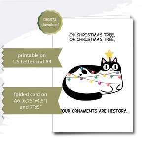 Printable Xmas Card Cat Digital Download Funny Cute Merry Christmas Meowy Cats Christmas digital Christmas card to print cat