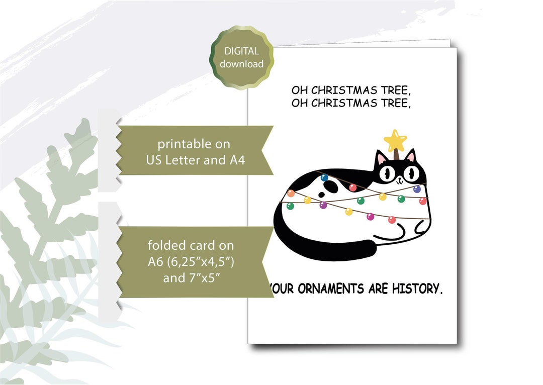 Printable Xmas Card Cat Digital Download Funny Cute Merry Christmas ...