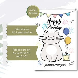 Printable Birthday Card Cat Digital Download Funny Cute Happy Birthday digital greeting card Birthday card Cat instant download