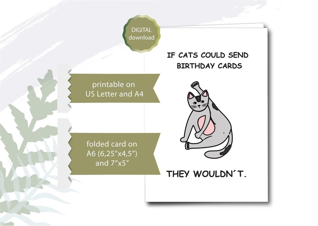 Printable Birthday Card Cat Digital Download Funny Cute Happy Birthday ...
