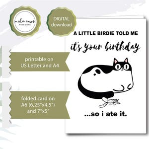 Printable Birthday Card Cat Digital Download Funny Cute Happy Birthday digital greeting card Birthday Card Cat instant download