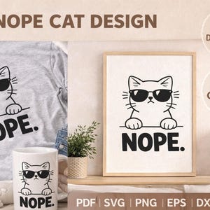 Nope Cat SVG PNG EPS dxf | Diseño divertido de gato gruñón | Meme de gato divertido | Archivo Cricut | Arte de pared imprimible | Descarga digital